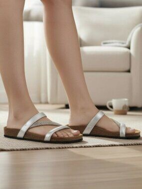 Naot Hawaii Stardust Silver Rhinestone Accent Slide Sandal Size 36 (US 5 - 5.5)